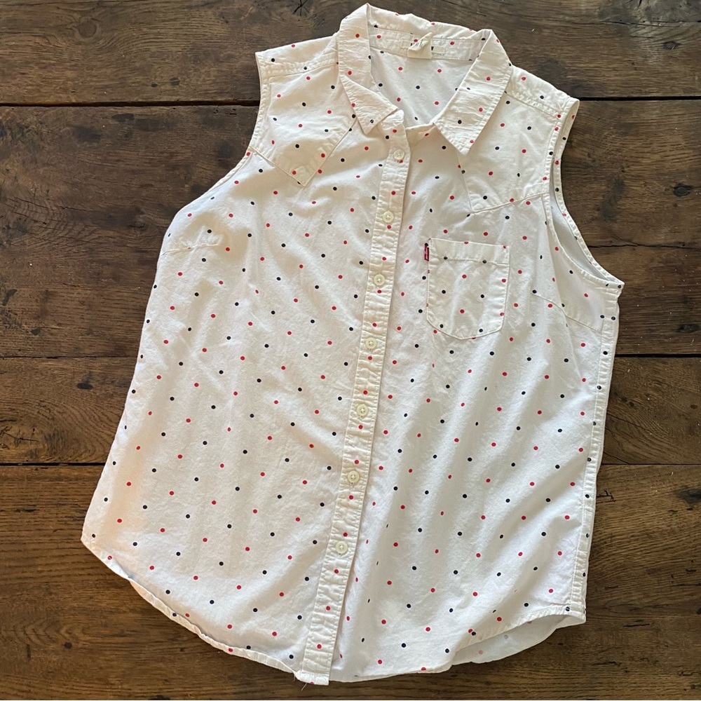 Levi's Blue and Red Polka Dot Tank Top NWOT